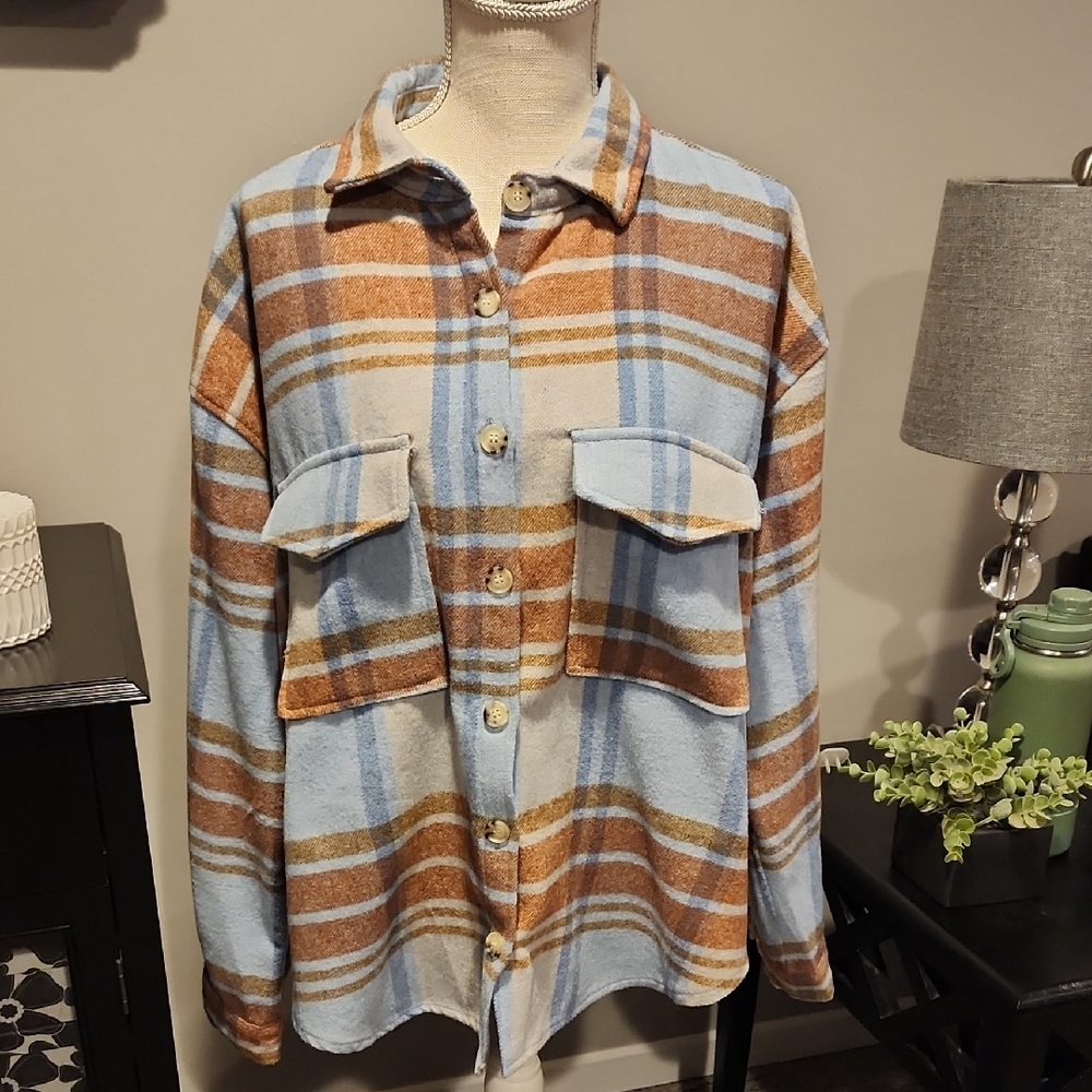Ford Bronco Graphic Plaid Button Down Jacket Size Large Pit To Pit 26 Inches